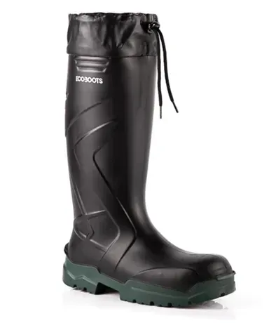 Bota de PU Ecoboots Polytech Preta e Verde Polaina Inclusa Com Bico Composite CA 34233