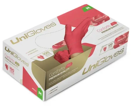 Luva de Látex Descartável Unigloves Sem Talco Conforto Red 100 Unidades CA 42139