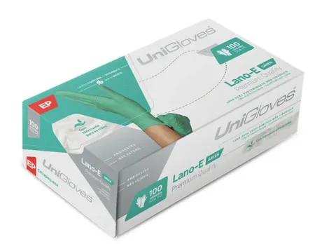 Luva Médica Descartável Unigloves Lano E-Green Não Cirúrgica Látex Sem Talco CA 42122
