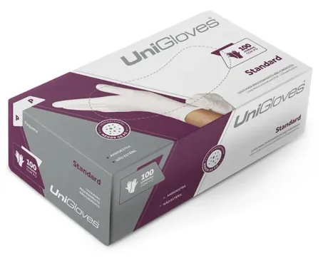 Luva de Prodecimento Descartável Unigloves Standard Látex Natural Com Talco 100 Unidades CA 41019