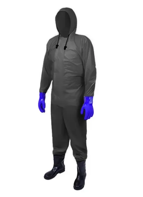 Macacão Impermeável Para Saneamento Preto Com Botas e Luvas em Nylon e Pvc Vértice CA 43617