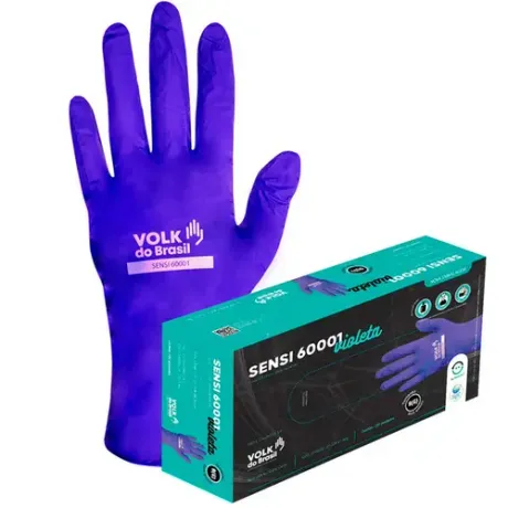Luva Nitrílica Descartável Violeta Volk Sensi 60001 Caixa com 100 Unidades CA 51482 Modelo 10.60.001.24