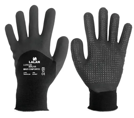 Luva de Proteção Lalan Max Conforto 3/4 Com Pigmento Nylon Elastano e Nitrilo Foam CA 46047