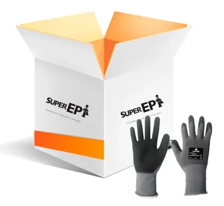 Luva de Segurança Lalan Conforto Grip Nylon Elástano e Banho de Látex CA 46048 - Caixa com 12 Pares