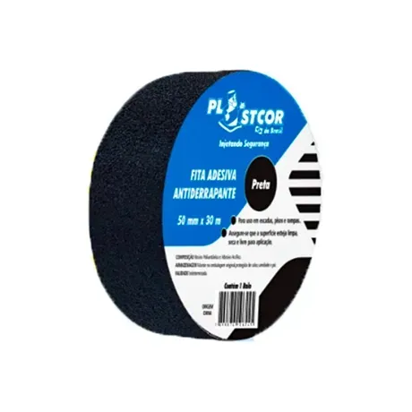 Fita Autoadesiva Antiderrapante Plastcor Preta 50MM x 30MTS