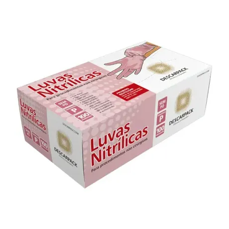 Luva Nitrílica Rosa Sem Talco Descarpack Caixa 100 CA 41211