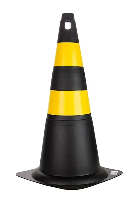 Cone Rígido 70 CM Delta Plus WPS1917 Preto e Amarelo Com Fendas Para Fitas e Correntes