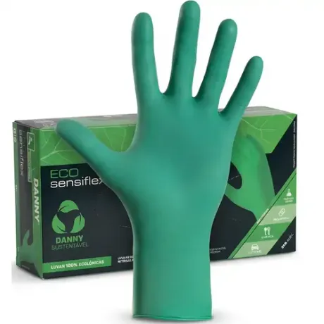 Luva Nitrílica Descartável Biodegradável Verde Sem Talco Eco Sensiflex Danny 50 Unidades DA-90114 CA 53863