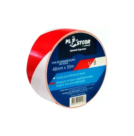 Fita Zebrada Para Demarcação de Solo e Vidro Plastcor Vermelha e Branca 48MM x 30MTS