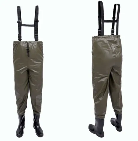 Calça Jardineira de Saneamento Imperméavel Com Botas Acopladas e Suspensório Vértice Verde Militar CA 43147