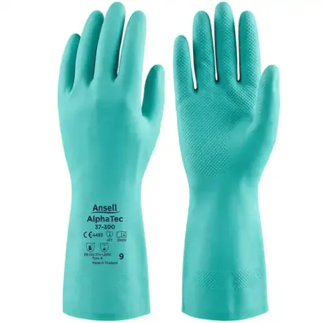 Luva de Segurança Nitrílica Verde Ansell Alphatec 37-300 Sem Forro e Com Proteção Química CA 44299