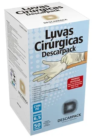 Luva Cirúrgica Estéril em Látex Descarpack com Pó Bioabsorvível Caixa com 50 Pares CA 40636