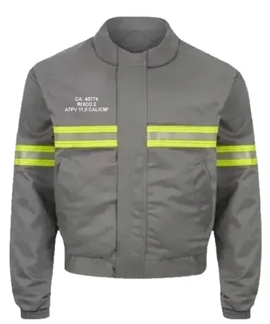 Jaqueta NR10 Anti-Chama e Arco Elétrico Risco 2 Atpv 11,00 Cinza com Refletivo CA 45774