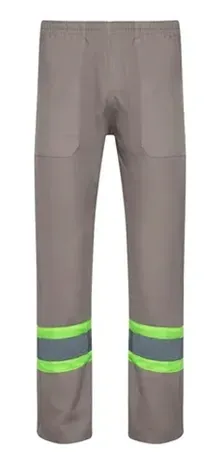 Calça Brim Cinza com Refletivo, Cintura Elástica e Bolso