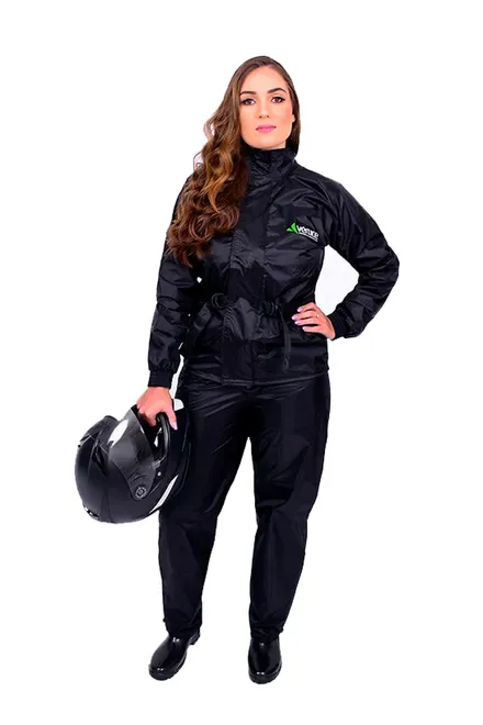 Conjunto  Impermeável Para Motociclista Feminino em Nylon Preto Vértice CA 28721/28740