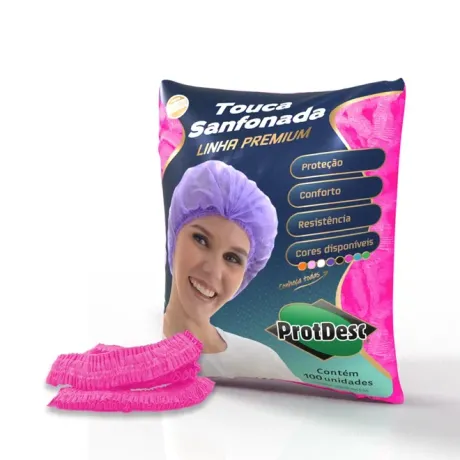 Touca Descartável Rosa TNT Elástico Duplo Protdesc 100 Unidades