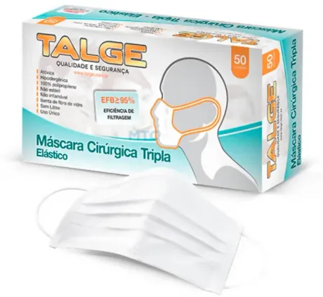 Máscara TNT Tripla Camada Talge Pacote Com 50 Unidades Clipe Nasal e Elástico