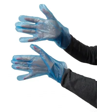 Luva de Polietileno Cano Curto Azul Prevemax Pacote com 100 Unidades