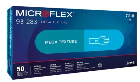Luva Nitrílica Punho longo Ambidestra Ansell MICROFLEX® 93-283 Azul Mega Textura Maior Espessura e Resistência Reutilizável Caixa 50 Unidades CA 45460