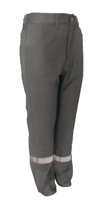 Calça Brim Cinza com Refletivo Prata, Cintura Elástica e Bolso