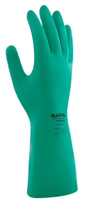 Luva de Segurança Nitrílica Verde Mapa AF-15  Com Forro e Proteção Química CA 32069
