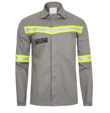 Camisa NR10 Cinza Risco 2 ATPV 11 Guardian Fire Para Arco Elétrico Refletivo, Sem Bolso e Punho Com Elástico CA 46298