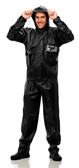 Conjunto Impermeável em PVC Pantaneiro Tornado Preto com Refletivo Capuz e Bolso CA 43332/43406