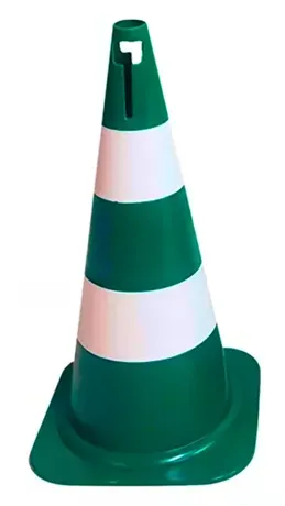 Cone de Sinalização em Polipropileno Rígido Verde e Branco 75 CM