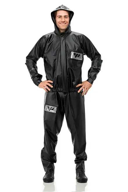 Conjunto Impermeável em PVC Premium Com Capuz e Bolsos Refletivo Pantaneiro Preto CA 43332