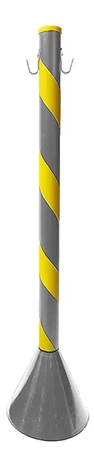 Pedestal de Sinalização 90 CM Cinza e Amarelo Linha Premium Com Base de Concreto e Gancho Metálico