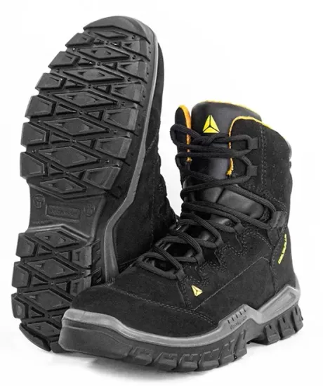 Bota de Segurança Nobuck Delta Plus RIO II OB SRC Preta e Amarelo Bico Pvc Resistente à Água CA 45485