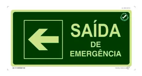 Placa de Sinalização Saída de Emergência  Esquerda Fotoluminescente 13x26 CM Certificada norma ABNT 16820 - SEE