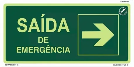 Placa de Sinalização Saída de Emergência  Direita Fotoluminescente 13x26 CM Certificada norma ABNT 16820 - SED