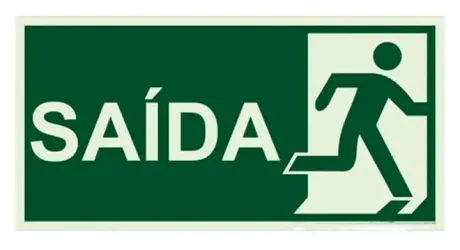 Placa de Sinalização Rota de fuga Saída Fotoluminescente 13x26 CM Certificada norma ABNT 16820 - S14