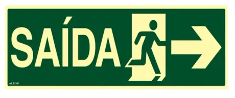 Placa de Sinalização Rota de fuga Saída a Direita Fotoluminescente 13x26 CM Certificada norma ABNT 16820 - S13D