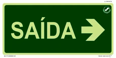 Placa de Sinalização Saida a Direita Fotoluminescente 13x26 CM Certificada norma ABNT 16820 - S12D