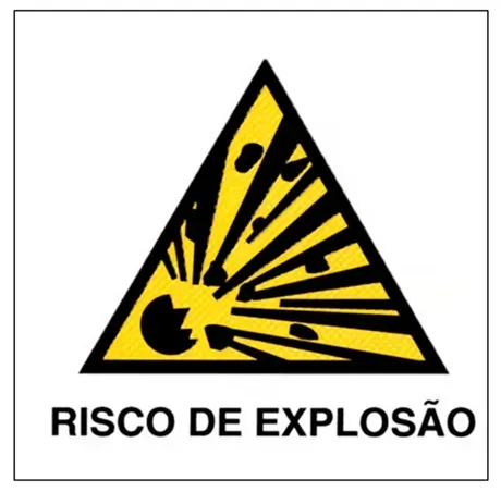 Placa de Sinalização Risco de Explosão Fotoluminescente 20x20 CM Certificada norma ABNT 16820 - A3