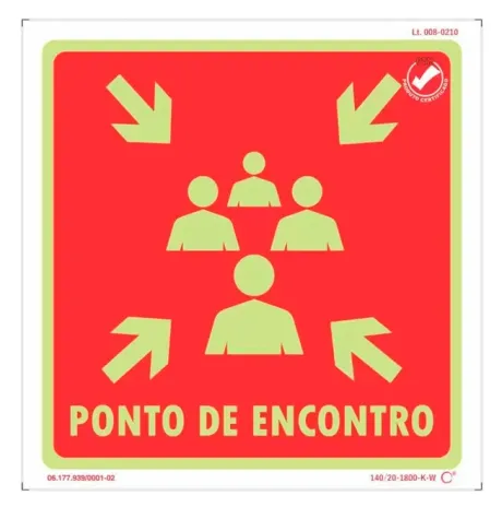 Placa de Sinalização Ponto de Encontro Fotoluminescente 20x20 CM Certificada norma ABNT 16820 - PTE