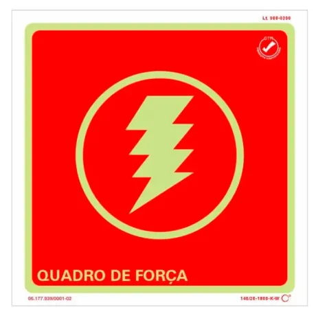 Placa de Sinalização Quadro de Força Fotoluminescente 20x20 CM Certificada norma ABNT 16820 - QF