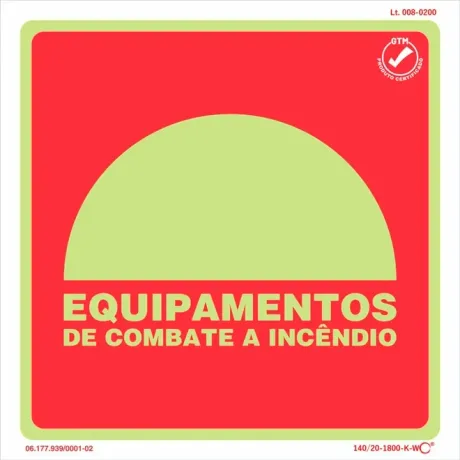 Placa de Sinalização Equipamentos de Combate a Incêndio Fotoluminescente 20x20 CM Certificada norma ABNT 16820 - E9
