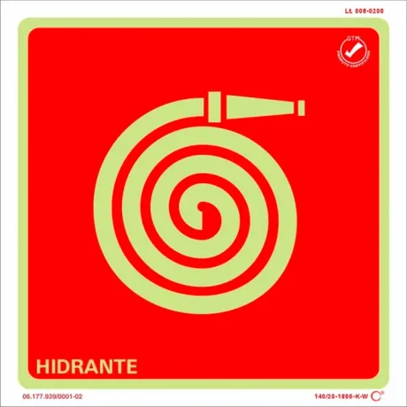 Placa de Sinalização Hidrante Fotoluminescente 20x20 CM Certificada norma ABNT 16820 - E7MH