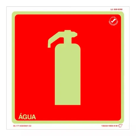 Placa de Sinalização Extintor Água Fotoluminescente 20x20 CM Certificada norma ABNT 16820 - E5AGUA