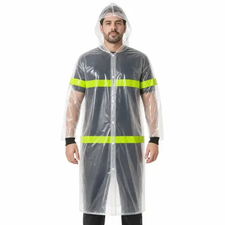 Capa de Chuva Brascamp PVC Laminado Incolor com Capuz Refletivo Verde Frente e Costas Impermeável CA 28450