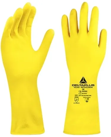 Luva de Látex Amarela Com Forro Delta Plus VE200 Uso Geral CA 36066 - 12 Pares