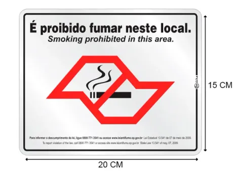 Placa de Sinalização Adesiva em Alumínio Lei Antifumo / Inglês São Paulo 15X20 CM