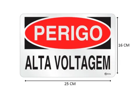 Placa de Sinalização Adesiva em Alumínio Perigo Alta Voltagem 16X25 CM