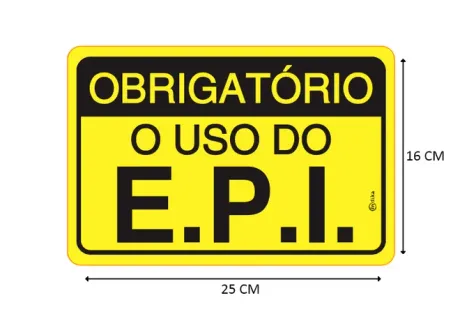 Placa de Sinalização Adesiva em Alumínio Obrigatório o Uso do E.P.I. 16X25 CM