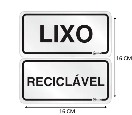 Placa de Sinalização Adesiva em Alumínio Lixo / Reciclável 16X16 CM