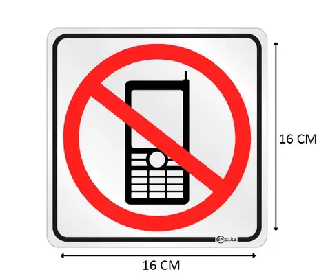 Placa de Sinalização Adesiva em Alumínio Proibido o Uso de Celular 16X16 CM