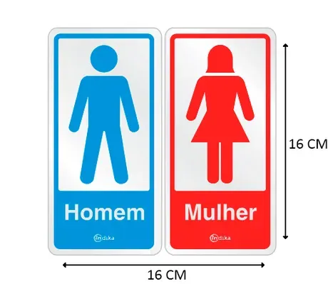Placa de Sinalização Adesiva em Alumínio Sanitário Masculino / Feminino 16X16 CM